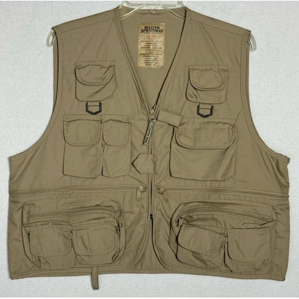 Master Sportsman Vest Mens Large Khaki Fishing Utility Multi‎ Pocket Outdoor
